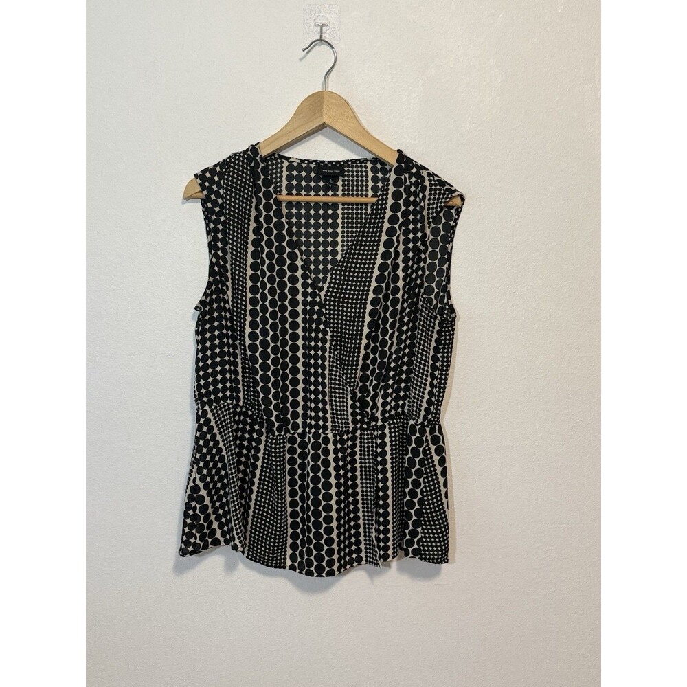 Who What Wear Polka Dot Sleeveless Faux Wrap Peplum Blouse Large